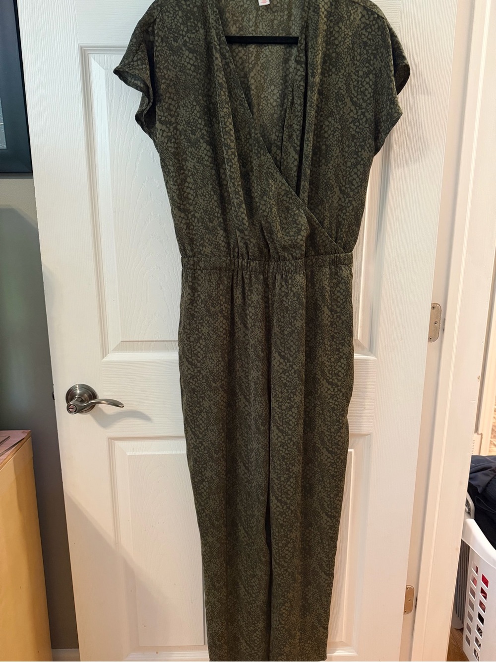 Joe Fresh Olive Green Long-Sleeve Faux-Wrap Jumpsuit Dress